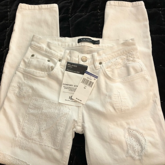 Ralph Lauren Denim - NEW! Super Cute! Ralph Lauren Relaxed Taper White Jeans With Distressing